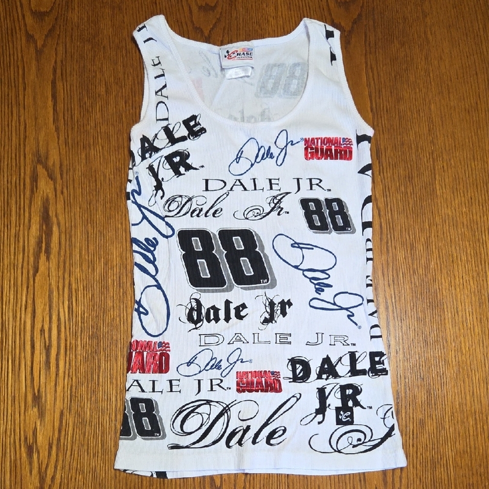 NACAR DALE JR White Tank Top with Black & Red Graphics National Guard